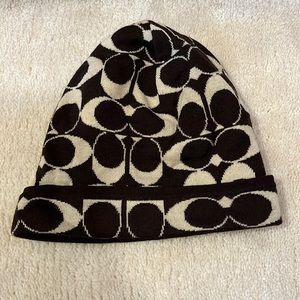 Brown Coach Reversible Beanie Hat